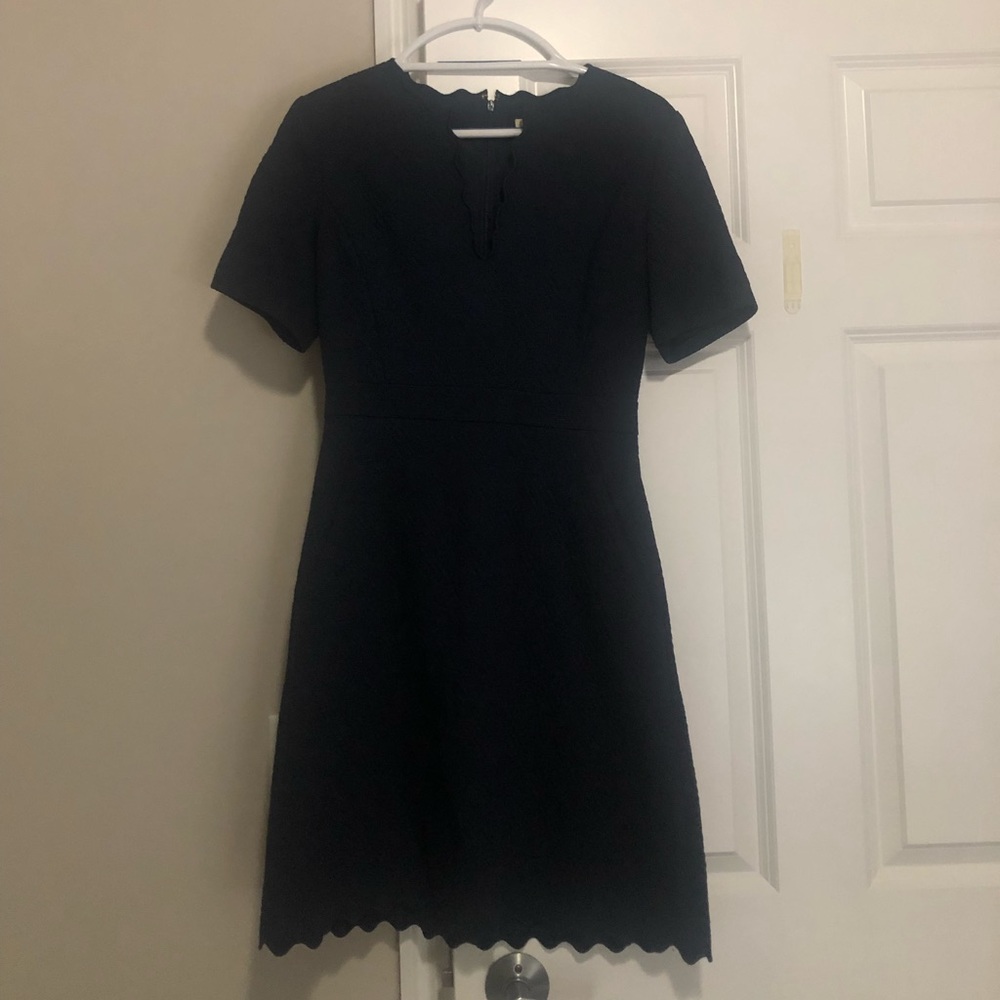 Tory Burch | Navy Blue Bailey Scalloped Textured Dress